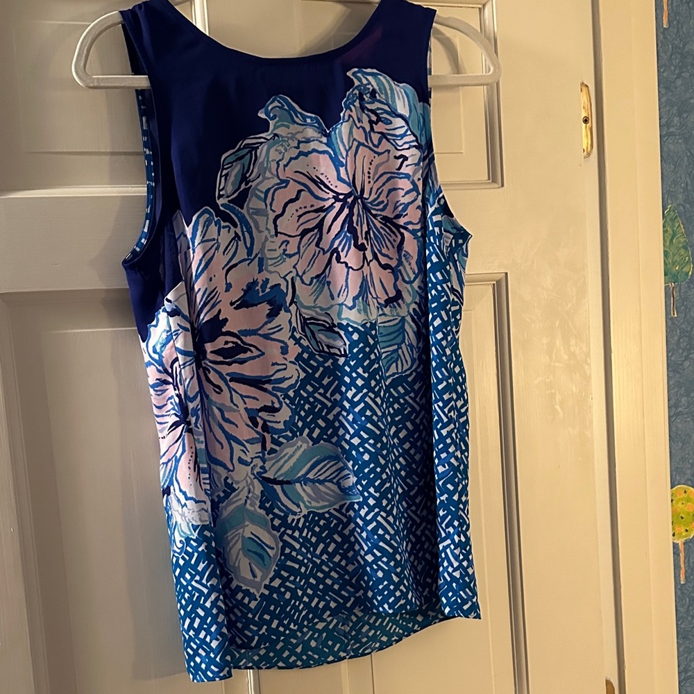 Lilly Pulitzer Navy and Pink Floral Tank Top